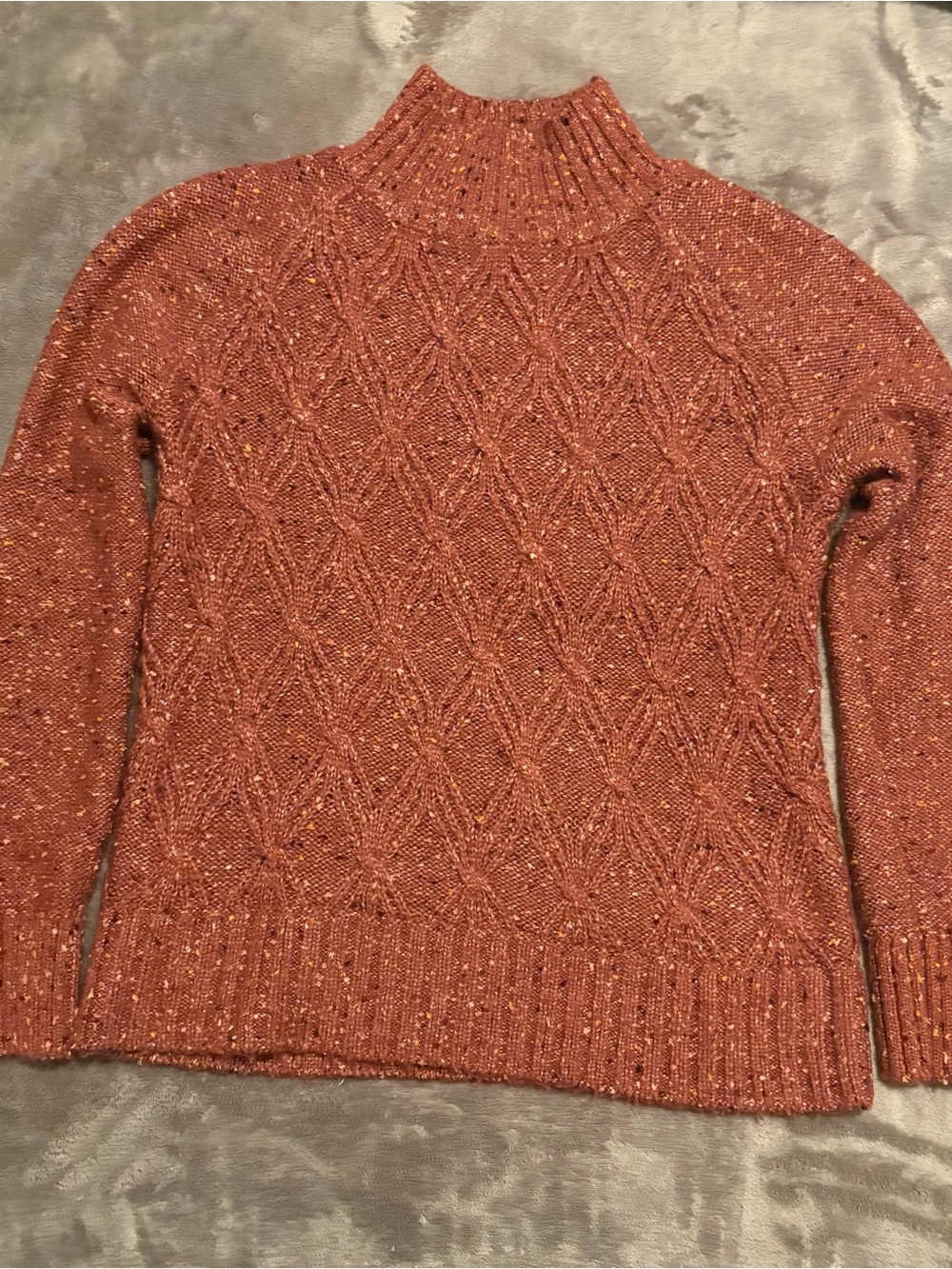 LOFT Rust Speckled Cable Mock Neck Sweater